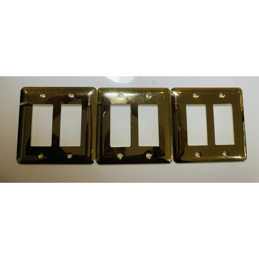 Lot of 3 pcs 2-gang Decorator Double Wall Cover Rocker Switch Plate Brass